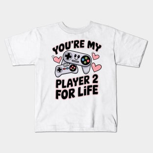 Controllers with Love – Cute Couples Cartoon Design | Gamer Love Art Kids T-Shirt